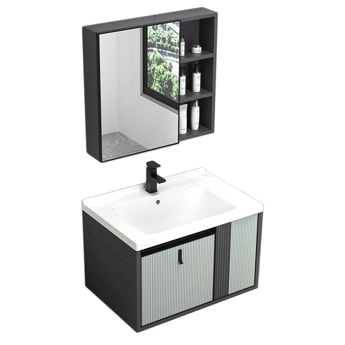 Wall Mount Metal Modern Bathroom Sink Vanity with Sink Faucet Vanity & Faucet & Mirror Cabinet 28"L x 19"W x 18"H White Clearhalo 'Bathroom Remodel & Bathroom Fixtures' 'Bathroom Vanities' 'bathroom_vanities' 'Home Improvement' 'home_improvement' 'home_improvement_bathroom_vanities' 7800457