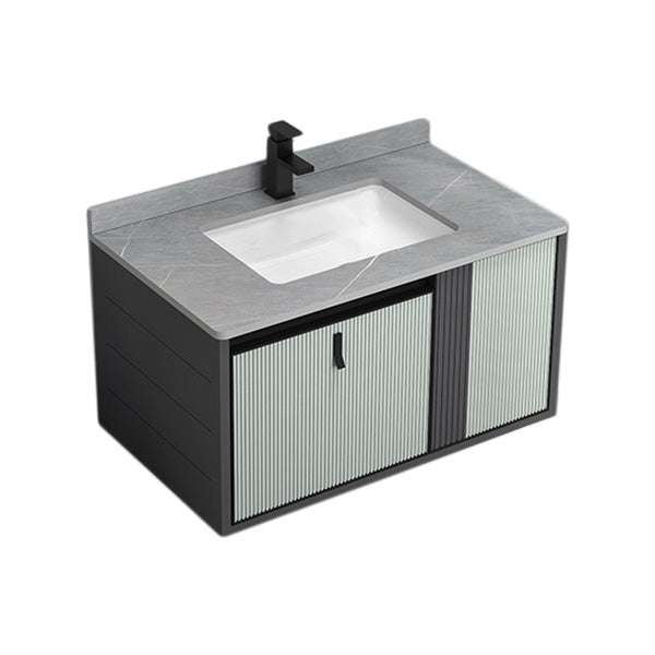 Wall Mount Metal Modern Bathroom Sink Vanity with Sink Faucet Vanity & Faucet 32"L x 19"W x 18"H Gray Clearhalo 'Bathroom Remodel & Bathroom Fixtures' 'Bathroom Vanities' 'bathroom_vanities' 'Home Improvement' 'home_improvement' 'home_improvement_bathroom_vanities' 7800459