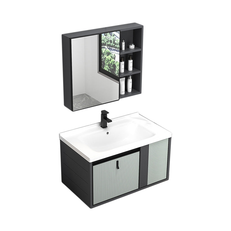 Wall Mount Metal Modern Bathroom Sink Vanity with Sink Faucet Vanity & Faucet & Mirror Cabinet 32"L x 19"W x 18"H White Clearhalo 'Bathroom Remodel & Bathroom Fixtures' 'Bathroom Vanities' 'bathroom_vanities' 'Home Improvement' 'home_improvement' 'home_improvement_bathroom_vanities' 7800463