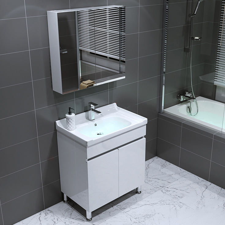 Modern Freestanding White Bathroom Sink Vanity with Faucet Sink Mirror Clearhalo 'Bathroom Remodel & Bathroom Fixtures' 'Bathroom Vanities' 'bathroom_vanities' 'Home Improvement' 'home_improvement' 'home_improvement_bathroom_vanities' 7801952