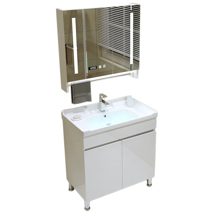 Modern Freestanding White Bathroom Sink Vanity with Faucet Sink Mirror Vanity & Faucet & Smart Medicine Cabinet 28"L x 19"W x 33"H Clearhalo 'Bathroom Remodel & Bathroom Fixtures' 'Bathroom Vanities' 'bathroom_vanities' 'Home Improvement' 'home_improvement' 'home_improvement_bathroom_vanities' 7801967