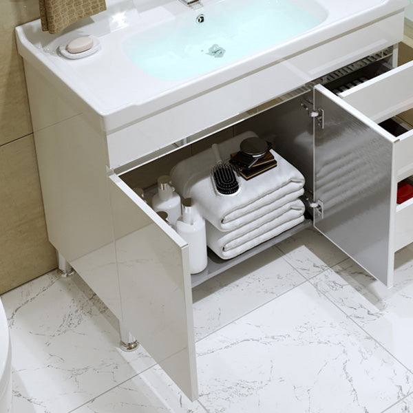 Modern Freestanding White Bathroom Sink Vanity with Faucet Sink Mirror Clearhalo 'Bathroom Remodel & Bathroom Fixtures' 'Bathroom Vanities' 'bathroom_vanities' 'Home Improvement' 'home_improvement' 'home_improvement_bathroom_vanities' 7801968