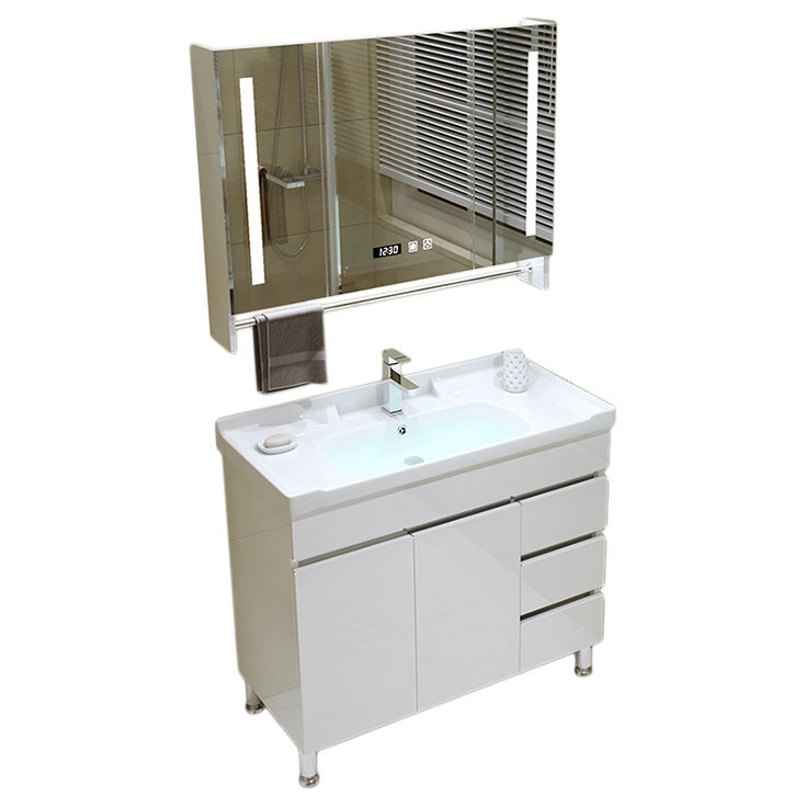 Modern Freestanding White Bathroom Sink Vanity with Faucet Sink Mirror Vanity & Faucet & Smart Medicine Cabinet 36"L x 19"W x 33"H Clearhalo 'Bathroom Remodel & Bathroom Fixtures' 'Bathroom Vanities' 'bathroom_vanities' 'Home Improvement' 'home_improvement' 'home_improvement_bathroom_vanities' 7801970