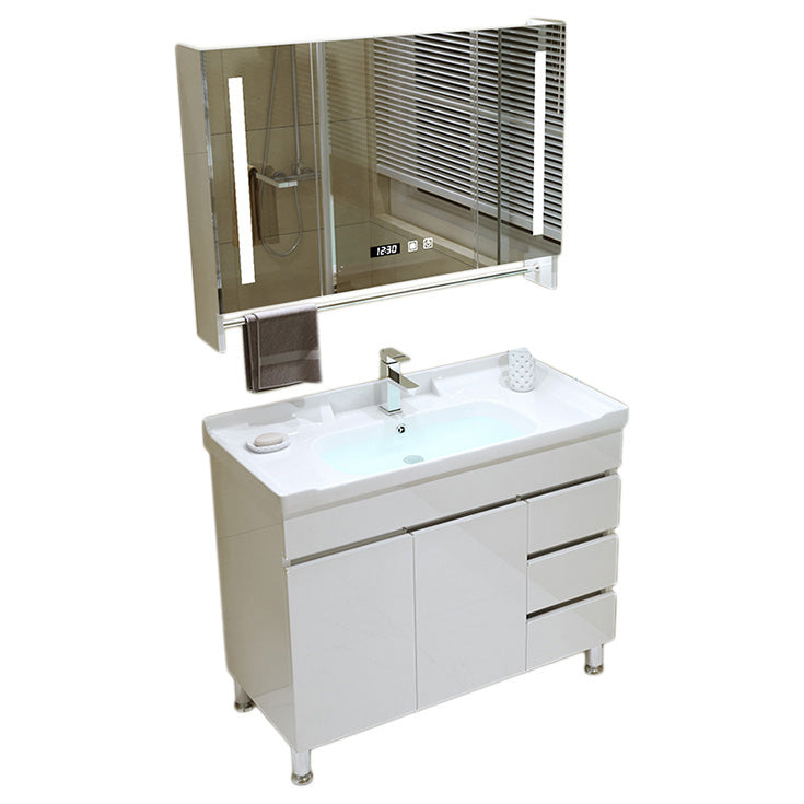 Modern Freestanding White Bathroom Sink Vanity with Faucet Sink Mirror Vanity & Faucet & Smart Medicine Cabinet 40"L x 19"W x 33"H Clearhalo 'Bathroom Remodel & Bathroom Fixtures' 'Bathroom Vanities' 'bathroom_vanities' 'Home Improvement' 'home_improvement' 'home_improvement_bathroom_vanities' 7801971