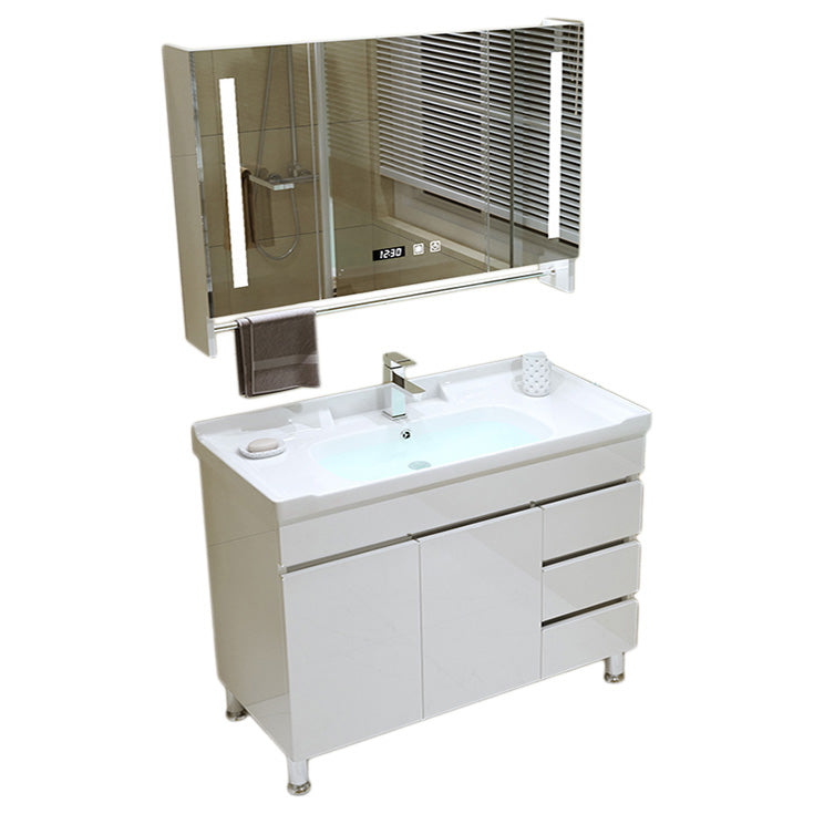 Modern Freestanding White Bathroom Sink Vanity with Faucet Sink Mirror Vanity & Faucet & Smart Medicine Cabinet 44"L x 19"W x 33"H Clearhalo 'Bathroom Remodel & Bathroom Fixtures' 'Bathroom Vanities' 'bathroom_vanities' 'Home Improvement' 'home_improvement' 'home_improvement_bathroom_vanities' 7801972