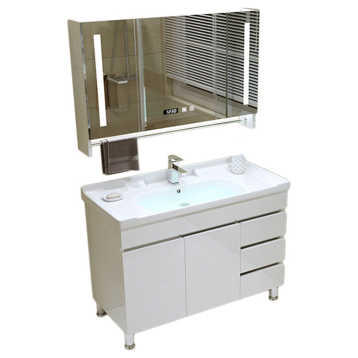 Modern Freestanding White Bathroom Sink Vanity with Faucet Sink Mirror Vanity & Faucet & Smart Medicine Cabinet 48"L x 19"W x 33"H Clearhalo 'Bathroom Remodel & Bathroom Fixtures' 'Bathroom Vanities' 'bathroom_vanities' 'Home Improvement' 'home_improvement' 'home_improvement_bathroom_vanities' 7801973