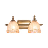 Brass 2 Lights Vanity Wall Lighting Traditional Carved Glass Domed Wall Sconce Lamp for Bathroom Clearhalo 'Vanity Lights' 'Wall Lights' Lighting' 780590