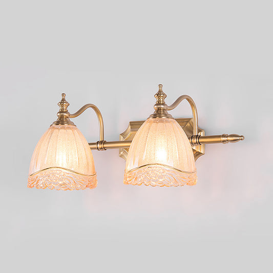 Brass 2 Lights Vanity Wall Lighting Traditional Carved Glass Domed Wall Sconce Lamp for Bathroom Clearhalo 'Vanity Lights' 'Wall Lights' Lighting' 780591