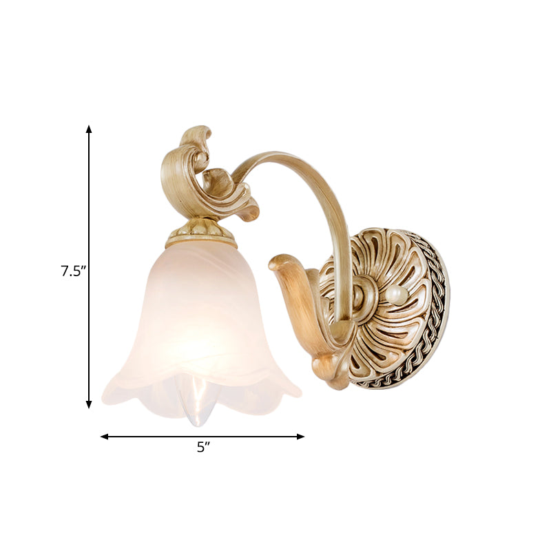 1/2/3-Head Flower Vanity Light Fixture Colonial Style Gold Opal Glass Wall Mounted Lamp for Bathroom Clearhalo 'Vanity Lights' 'Wall Lights' Lighting' 780596