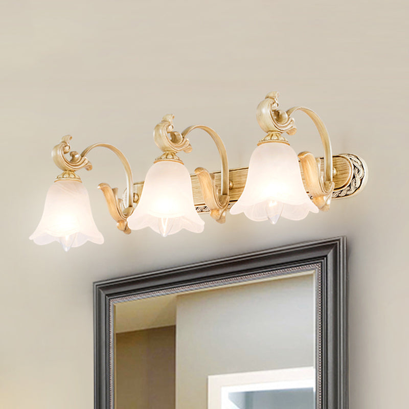 1/2/3-Head Flower Vanity Light Fixture Colonial Style Gold Opal Glass Wall Mounted Lamp for Bathroom 3.0 Gold Clearhalo 'Vanity Lights' 'Wall Lights' Lighting' 780602