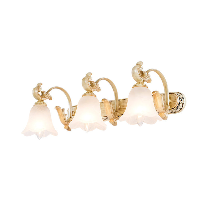 1/2/3-Head Flower Vanity Light Fixture Colonial Style Gold Opal Glass Wall Mounted Lamp for Bathroom Clearhalo 'Vanity Lights' 'Wall Lights' Lighting' 780604