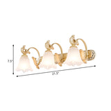 1/2/3-Head Flower Vanity Light Fixture Colonial Style Gold Opal Glass Wall Mounted Lamp for Bathroom Clearhalo 'Vanity Lights' 'Wall Lights' Lighting' 780606