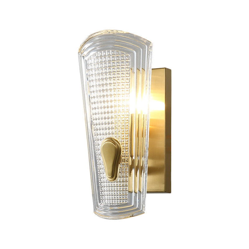 Arc Panel Indoor Sconce Lighting Traditional Clear Latticed Glass 1-Bulb Brass Finish Wall Lamp Fixture Clearhalo 'Wall Lamps & Sconces' 'Wall Lights' Lighting' 780620