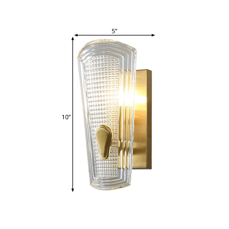 Arc Panel Indoor Sconce Lighting Traditional Clear Latticed Glass 1-Bulb Brass Finish Wall Lamp Fixture Clearhalo 'Wall Lamps & Sconces' 'Wall Lights' Lighting' 780622