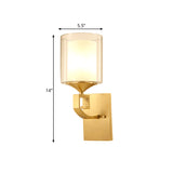 1 Bulb Wall Lamp Fixture Colonial Style 2-Tier Cylindrical Clear and Opal Glass Sconce Lighting in Brass Clearhalo 'Wall Lamps & Sconces' 'Wall Lights' Lighting' 780642