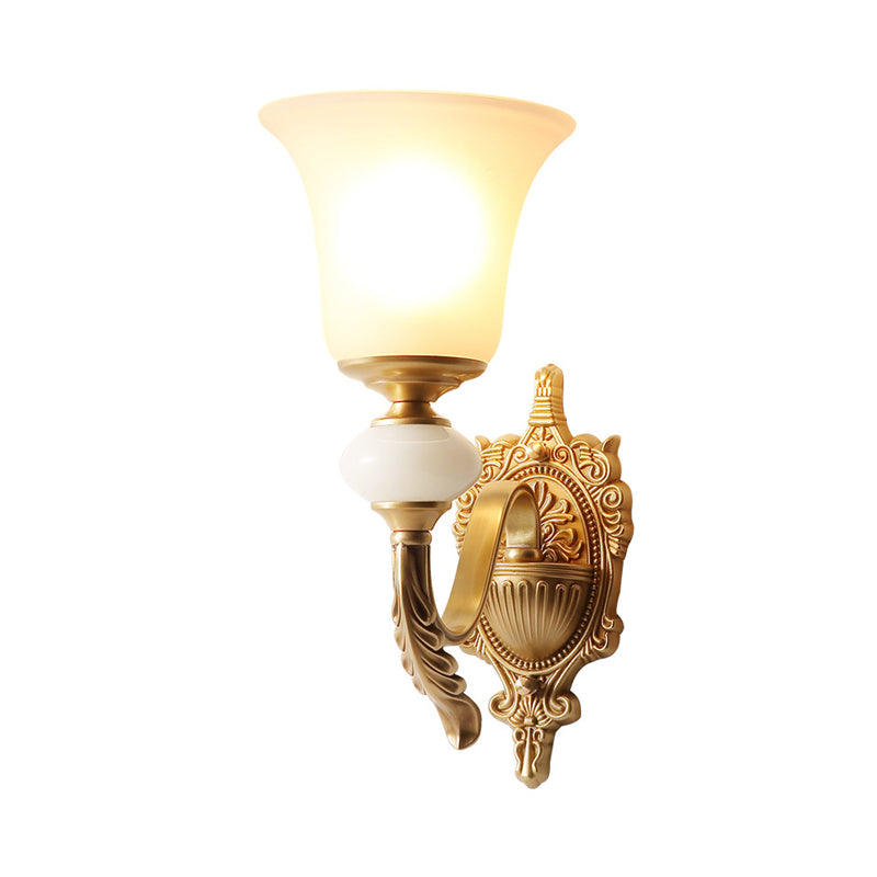 Opal Glass Bell Up Sconce Lamp Traditional 1-Light Stairway Wall Mount Light Fixture in Brass Clearhalo 'Wall Lamps & Sconces' 'Wall Lights' Lighting' 780649