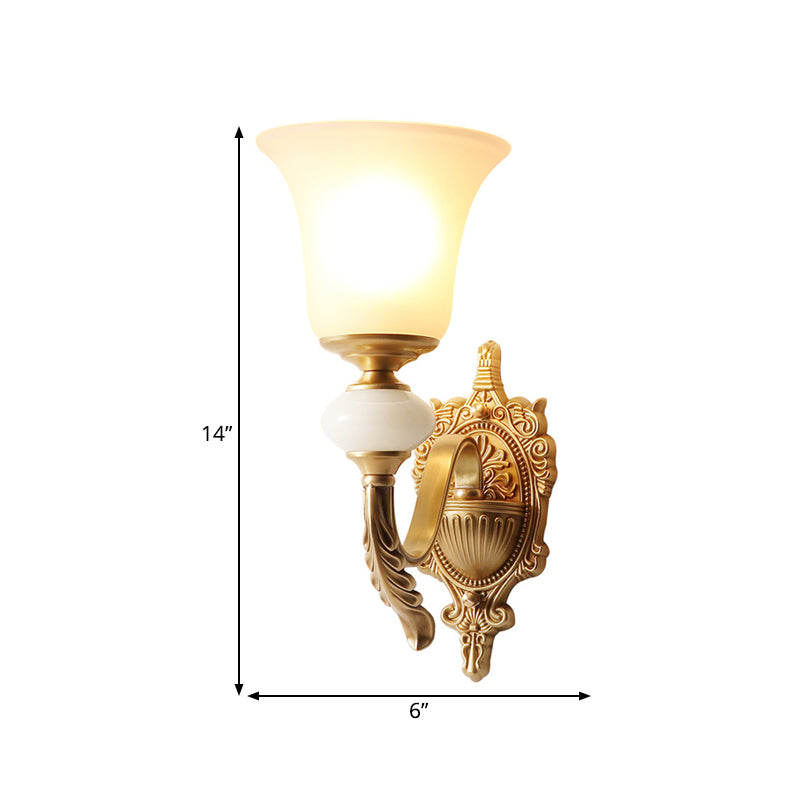 Opal Glass Bell Up Sconce Lamp Traditional 1-Light Stairway Wall Mount Light Fixture in Brass Clearhalo 'Wall Lamps & Sconces' 'Wall Lights' Lighting' 780650