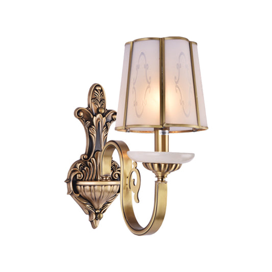 Cone Translucent Glass Sconce Light Fixture Vintage 1/2 Bulb Indoor Wall Mounted Lamp in Brass Clearhalo 'Wall Lamps & Sconces' 'Wall Lights' Lighting' 780656