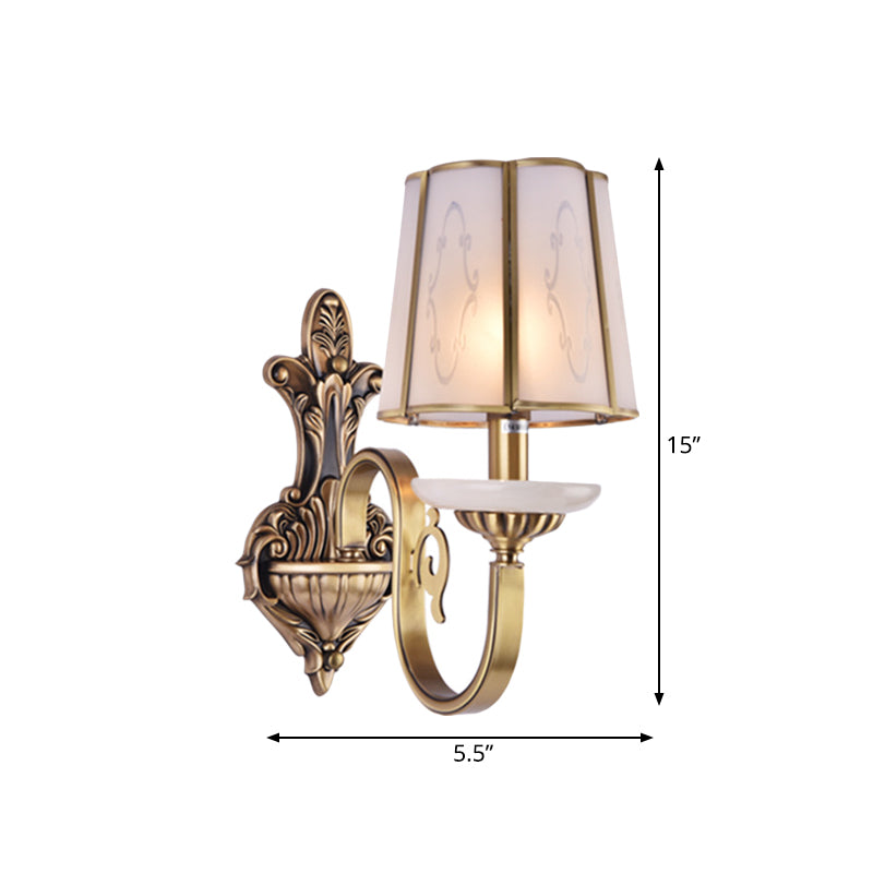 Cone Translucent Glass Sconce Light Fixture Vintage 1/2 Bulb Indoor Wall Mounted Lamp in Brass Clearhalo 'Wall Lamps & Sconces' 'Wall Lights' Lighting' 780658