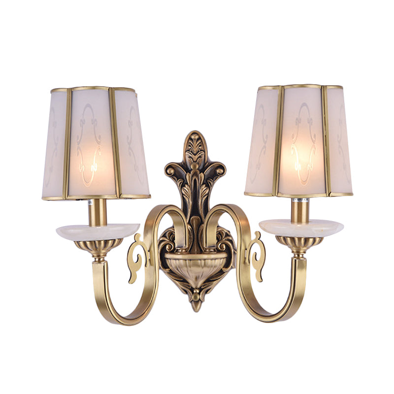 Cone Translucent Glass Sconce Light Fixture Vintage 1/2 Bulb Indoor Wall Mounted Lamp in Brass Clearhalo 'Wall Lamps & Sconces' 'Wall Lights' Lighting' 780661