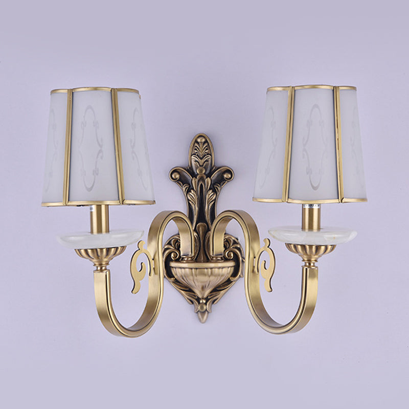 Cone Translucent Glass Sconce Light Fixture Vintage 1/2 Bulb Indoor Wall Mounted Lamp in Brass Clearhalo 'Wall Lamps & Sconces' 'Wall Lights' Lighting' 780662