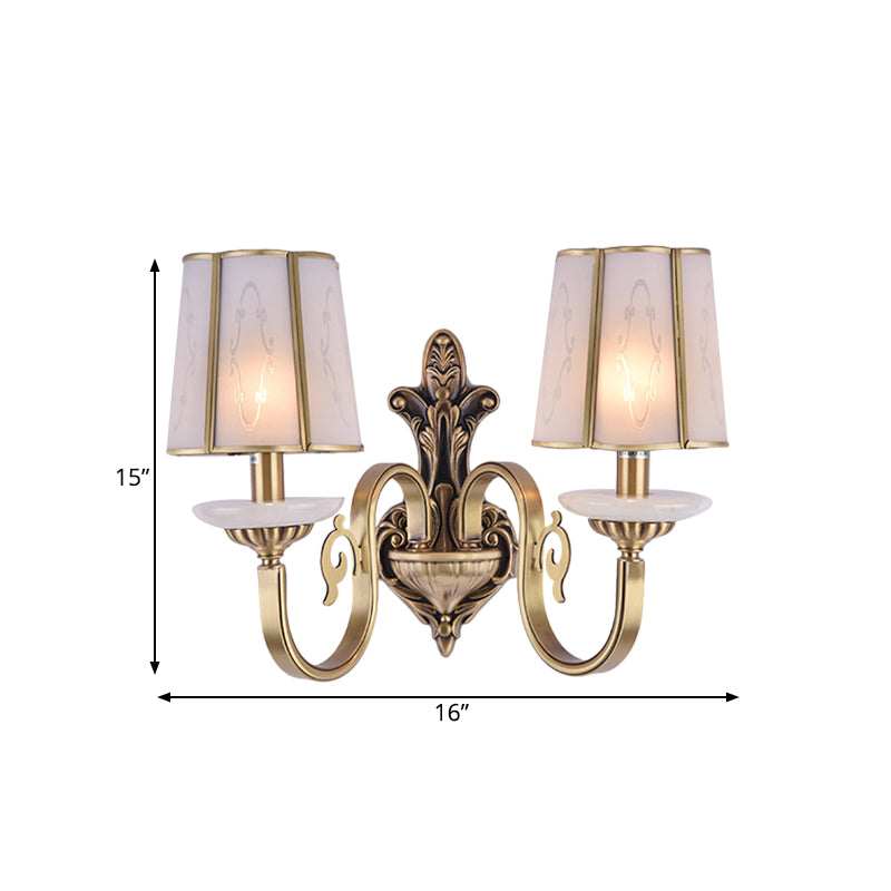 Cone Translucent Glass Sconce Light Fixture Vintage 1/2 Bulb Indoor Wall Mounted Lamp in Brass Clearhalo 'Wall Lamps & Sconces' 'Wall Lights' Lighting' 780663