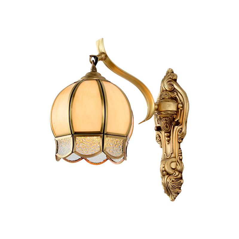 1 Head Wall Mount Light Traditional Spherical Tan Glass Sconce Lamp in Brass for Living Room Clearhalo 'Wall Lamps & Sconces' 'Wall Lights' Lighting' 780666