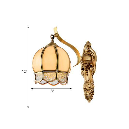 1 Head Wall Mount Light Traditional Spherical Tan Glass Sconce Lamp in Brass for Living Room Clearhalo 'Wall Lamps & Sconces' 'Wall Lights' Lighting' 780667