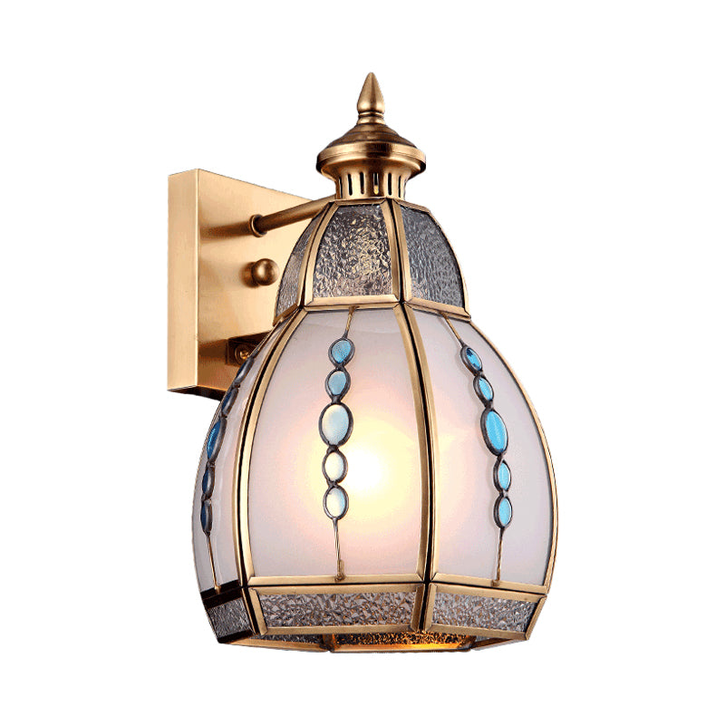 Traditional Gourd Shape Wall Lighting 1 Bulb Water and White Glass Wall Sconce in Brass Clearhalo 'Wall Lamps & Sconces' 'Wall Lights' Lighting' 780669