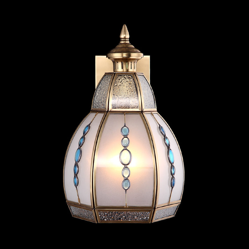 Traditional Gourd Shape Wall Lighting 1 Bulb Water and White Glass Wall Sconce in Brass Clearhalo 'Wall Lamps & Sconces' 'Wall Lights' Lighting' 780670