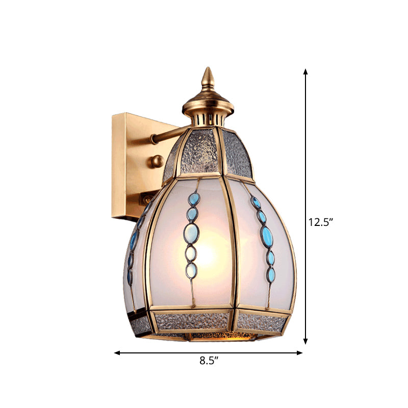 Traditional Gourd Shape Wall Lighting 1 Bulb Water and White Glass Wall Sconce in Brass Clearhalo 'Wall Lamps & Sconces' 'Wall Lights' Lighting' 780671