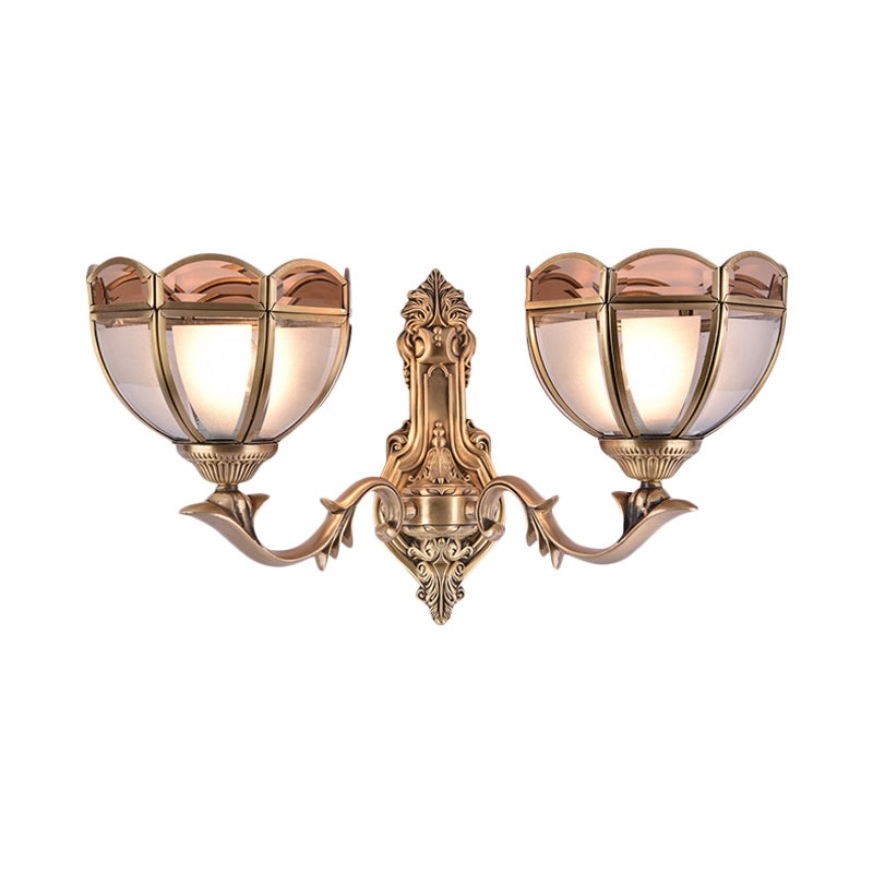 Bowl Translucent Glass Wall Mount Lamp Colonial Style 1/2-Light Bedside Wall Light Sconce in Brass Clearhalo 'Wall Lamps & Sconces' 'Wall Lights' Lighting' 780673