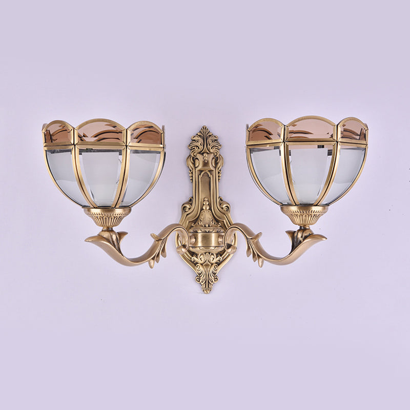 Bowl Translucent Glass Wall Mount Lamp Colonial Style 1/2-Light Bedside Wall Light Sconce in Brass Clearhalo 'Wall Lamps & Sconces' 'Wall Lights' Lighting' 780674