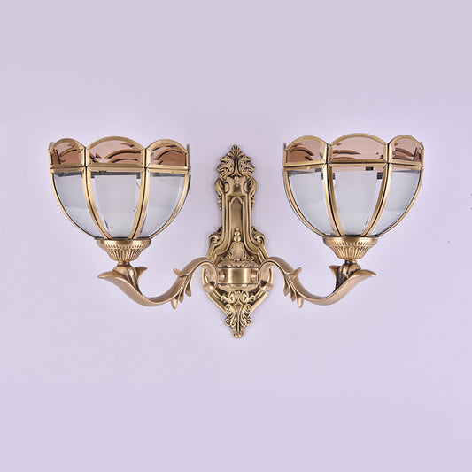 Bowl Translucent Glass Wall Mount Lamp Colonial Style 1/2-Light Bedside Wall Light Sconce in Brass Clearhalo 'Wall Lamps & Sconces' 'Wall Lights' Lighting' 780674