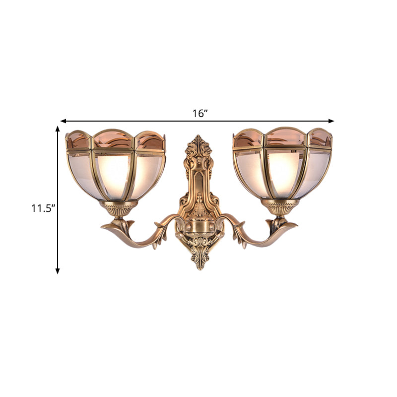 Bowl Translucent Glass Wall Mount Lamp Colonial Style 1/2-Light Bedside Wall Light Sconce in Brass Clearhalo 'Wall Lamps & Sconces' 'Wall Lights' Lighting' 780675