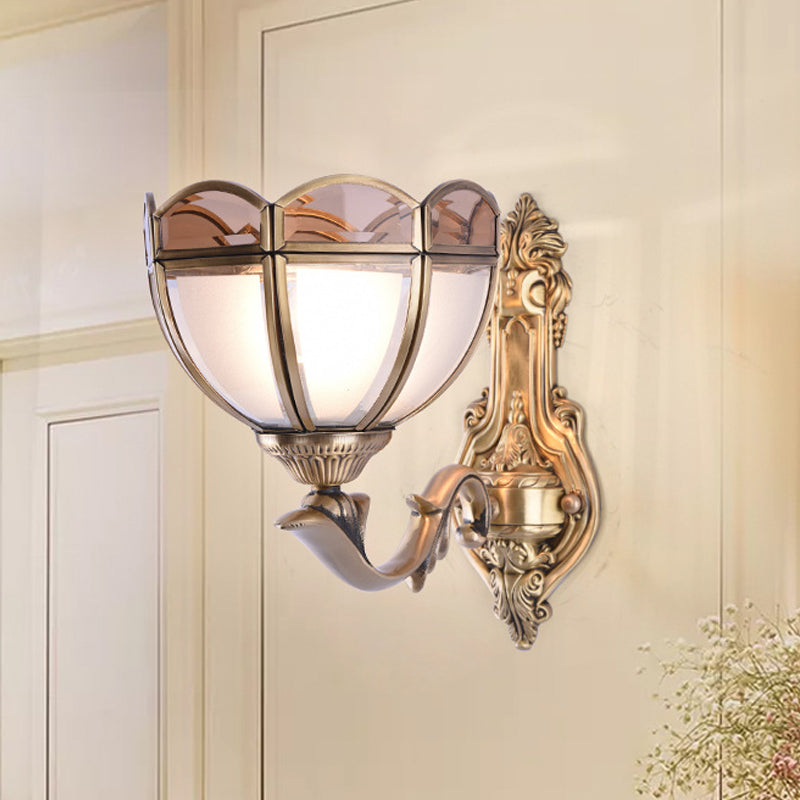 Bowl Translucent Glass Wall Mount Lamp Colonial Style 1/2-Light Bedside Wall Light Sconce in Brass 1.0 Brass Clearhalo 'Wall Lamps & Sconces' 'Wall Lights' Lighting' 780676