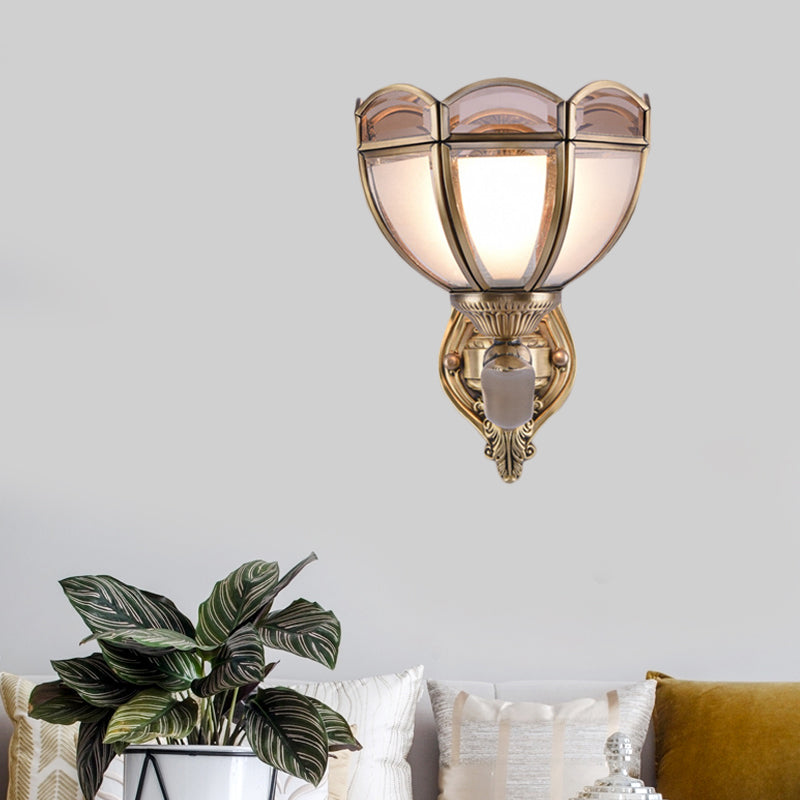 Bowl Translucent Glass Wall Mount Lamp Colonial Style 1/2-Light Bedside Wall Light Sconce in Brass Clearhalo 'Wall Lamps & Sconces' 'Wall Lights' Lighting' 780677