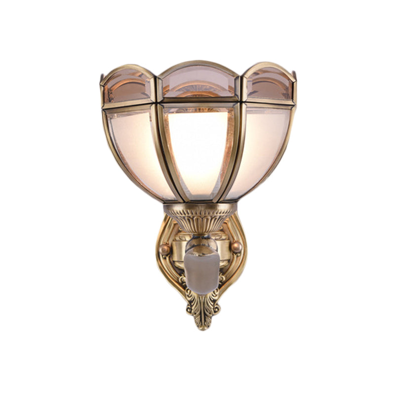 Bowl Translucent Glass Wall Mount Lamp Colonial Style 1/2-Light Bedside Wall Light Sconce in Brass Clearhalo 'Wall Lamps & Sconces' 'Wall Lights' Lighting' 780678