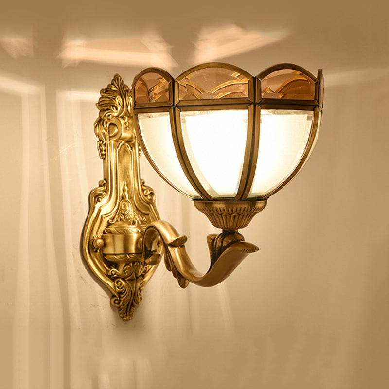 Bowl Translucent Glass Wall Mount Lamp Colonial Style 1/2-Light Bedside Wall Light Sconce in Brass Clearhalo 'Wall Lamps & Sconces' 'Wall Lights' Lighting' 780679