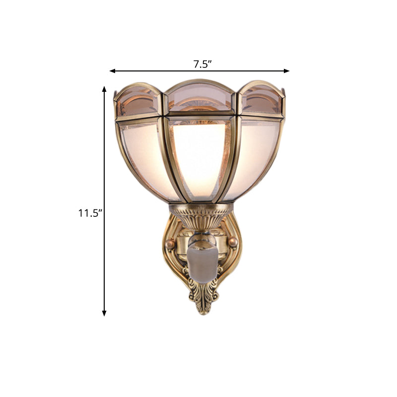 Bowl Translucent Glass Wall Mount Lamp Colonial Style 1/2-Light Bedside Wall Light Sconce in Brass Clearhalo 'Wall Lamps & Sconces' 'Wall Lights' Lighting' 780680