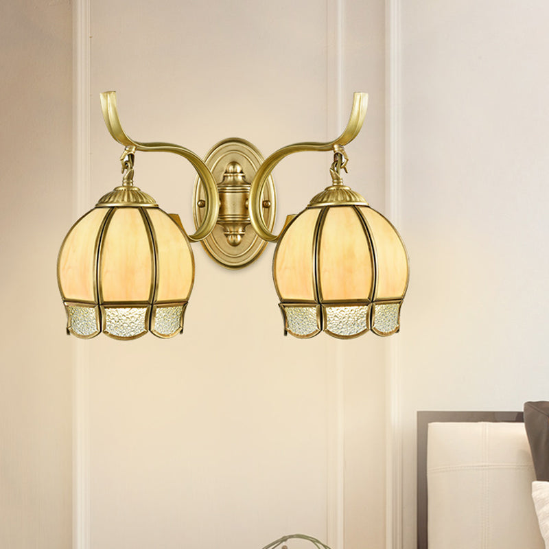 Tan Glass Brass Finish Sconce Light Globe 1/2-Head Traditional Wall Lamp Fixture with Swirl Arm 2.0 Brass Clearhalo 'Wall Lamps & Sconces' 'Wall Lights' Lighting' 780681