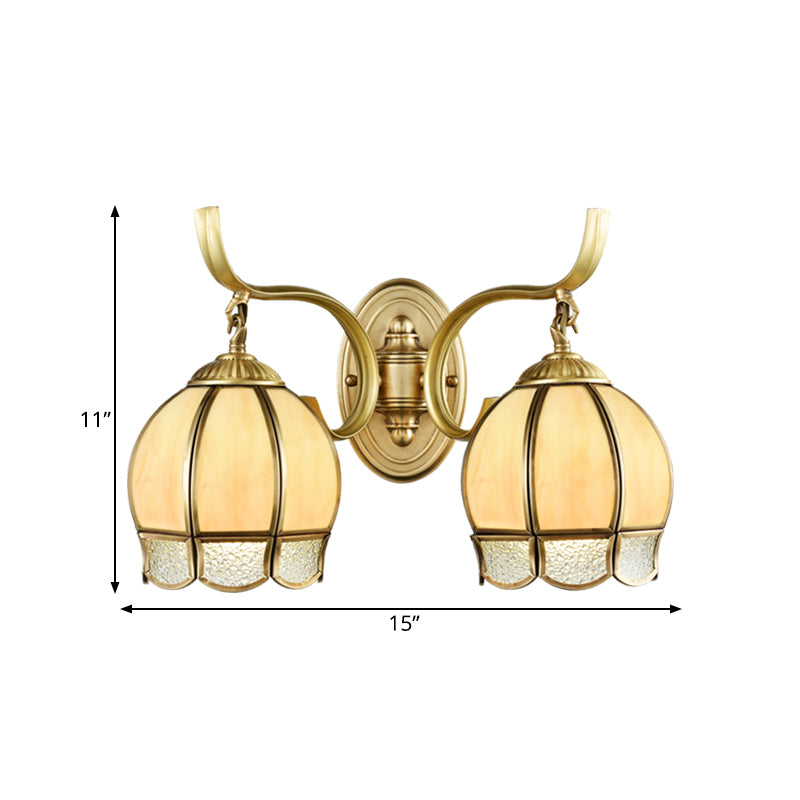 Tan Glass Brass Finish Sconce Light Globe 1/2-Head Traditional Wall Lamp Fixture with Swirl Arm Clearhalo 'Wall Lamps & Sconces' 'Wall Lights' Lighting' 780684