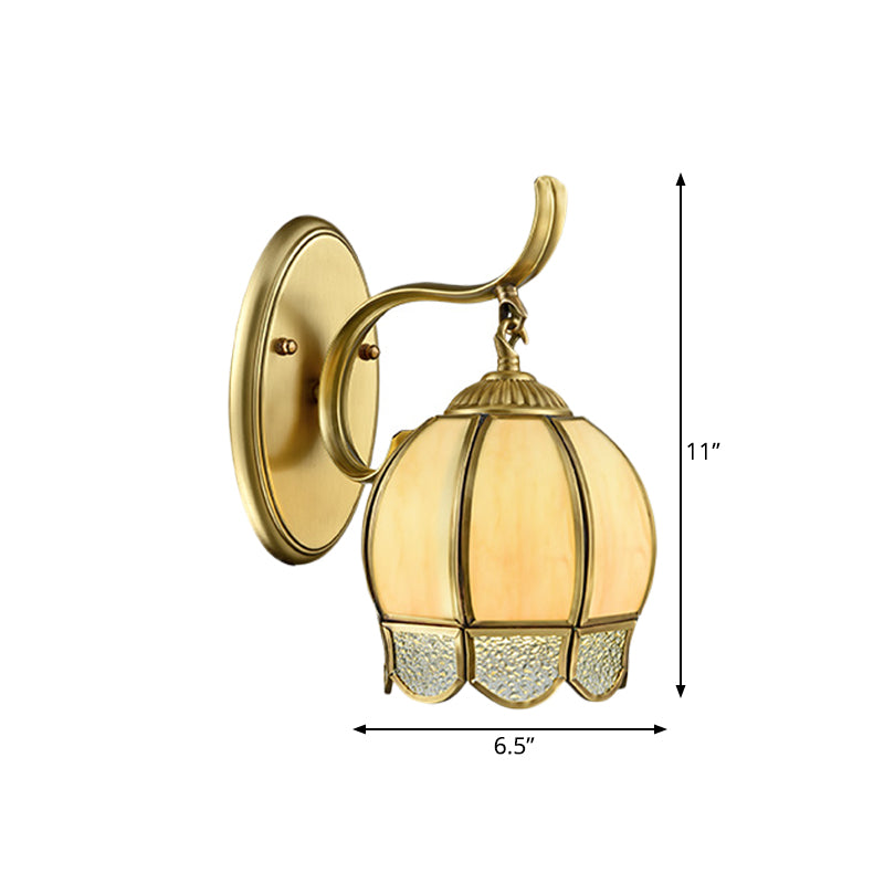 Tan Glass Brass Finish Sconce Light Globe 1/2-Head Traditional Wall Lamp Fixture with Swirl Arm Clearhalo 'Wall Lamps & Sconces' 'Wall Lights' Lighting' 780689