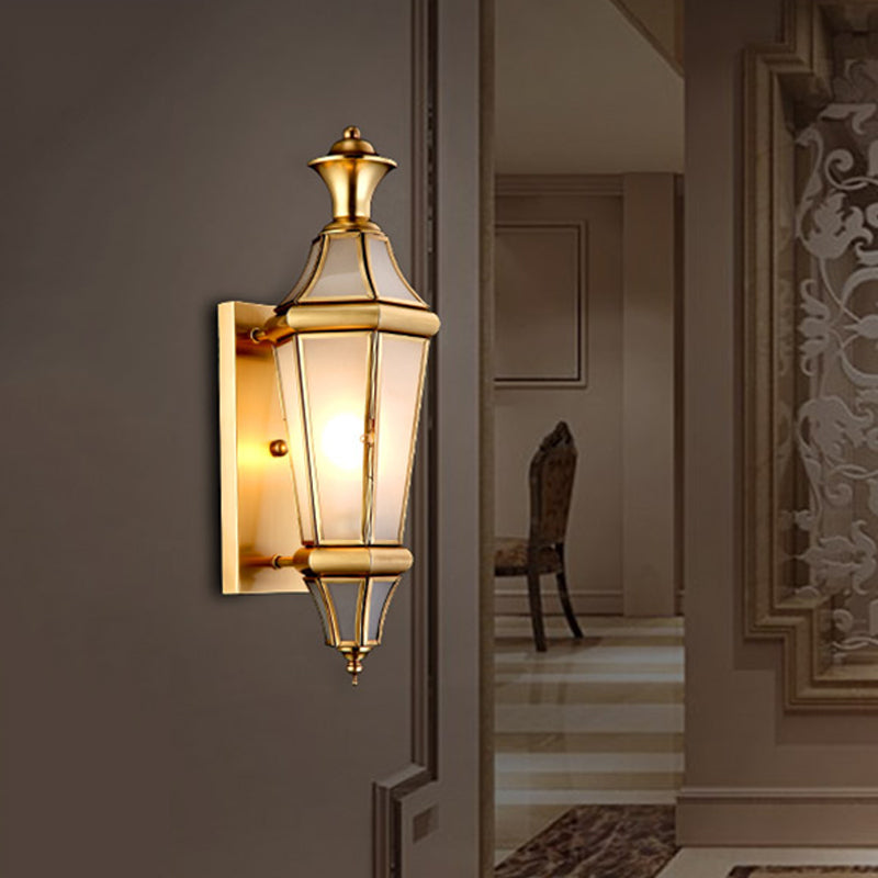 Brass Urn Shaped Wall Mounted Light Vintage Translucent Glass 1 Light Bedside Sconce Lamp Brass Clearhalo 'Wall Lamps & Sconces' 'Wall Lights' Lighting' 780699