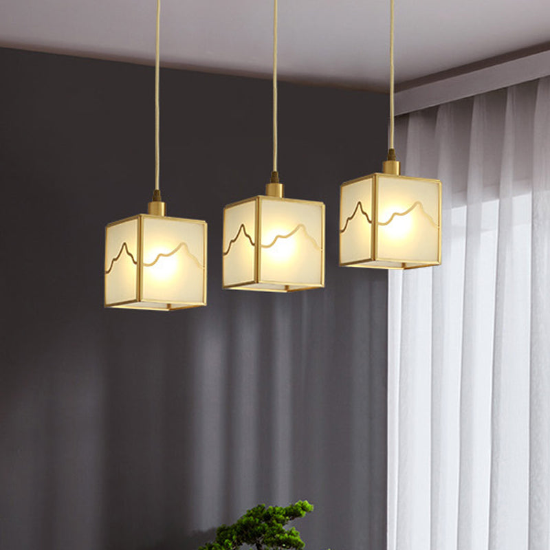 1-Light Cube Hanging Light Kit Minimalist Brass Finish Translucent Glass Suspension Lamp Brass Clearhalo 'Ceiling Lights' 'Pendant Lights' 'Pendants' Lighting' 780711_526d0cdf-00f4-43b4-ba83-0ce5b44d8cb2