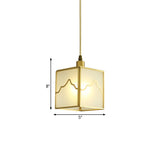 1-Light Cube Hanging Light Kit Minimalist Brass Finish Translucent Glass Suspension Lamp Clearhalo 'Ceiling Lights' 'Pendant Lights' 'Pendants' Lighting' 780714