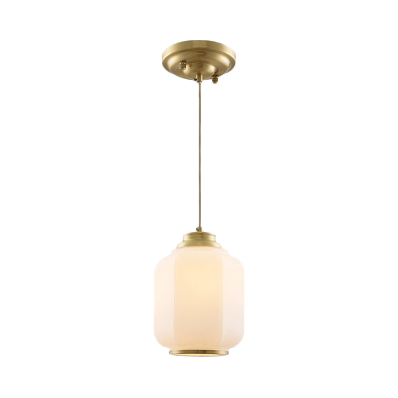 Opal Glass Lantern Suspension Light Traditional 1 Bulb Hallway Hanging Ceiling Lamp in Brass Clearhalo 'Ceiling Lights' 'Pendant Lights' 'Pendants' Lighting' 780721