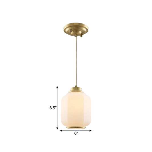 Opal Glass Lantern Suspension Light Traditional 1 Bulb Hallway Hanging Ceiling Lamp in Brass Clearhalo 'Ceiling Lights' 'Pendant Lights' 'Pendants' Lighting' 780722