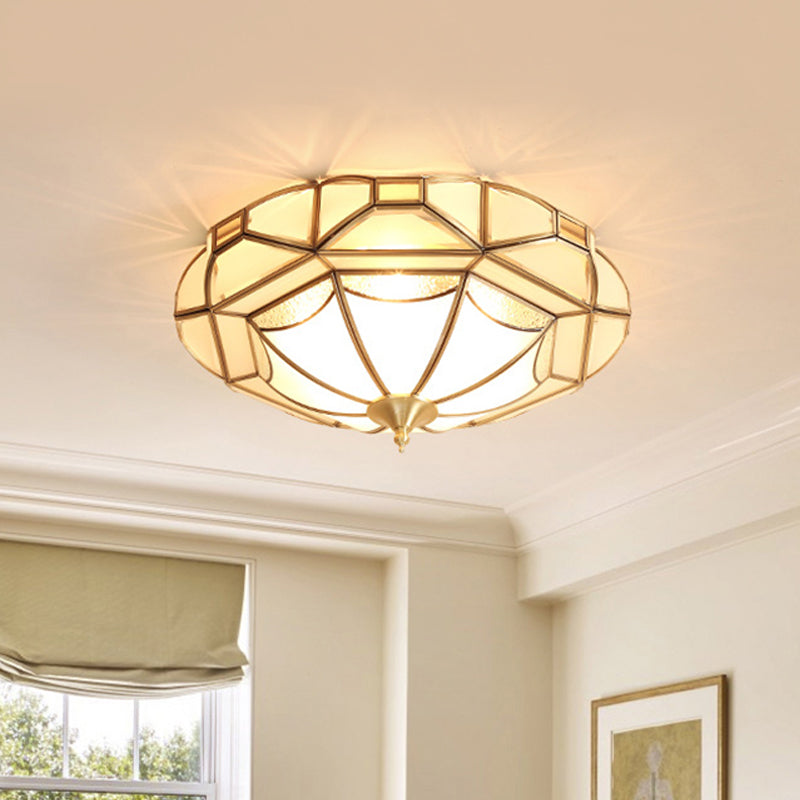 Geometric Bedroom Ceiling Mounted Light Colonial Style Metal 4 Bulbs Brass Flushmount Lamp Clearhalo 'Ceiling Lights' 'Close To Ceiling Lights' 'Close to ceiling' 'Flush mount' Lighting' 780740