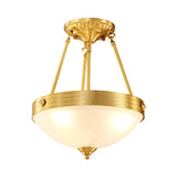 Frosted Glass Dome Semi Flush Mount Traditional 3 Lights Bedroom Close to Ceiling Light in Brass Clearhalo 'Ceiling Lights' 'Close To Ceiling Lights' 'Close to ceiling' 'Semi-flushmount' Lighting' 780764